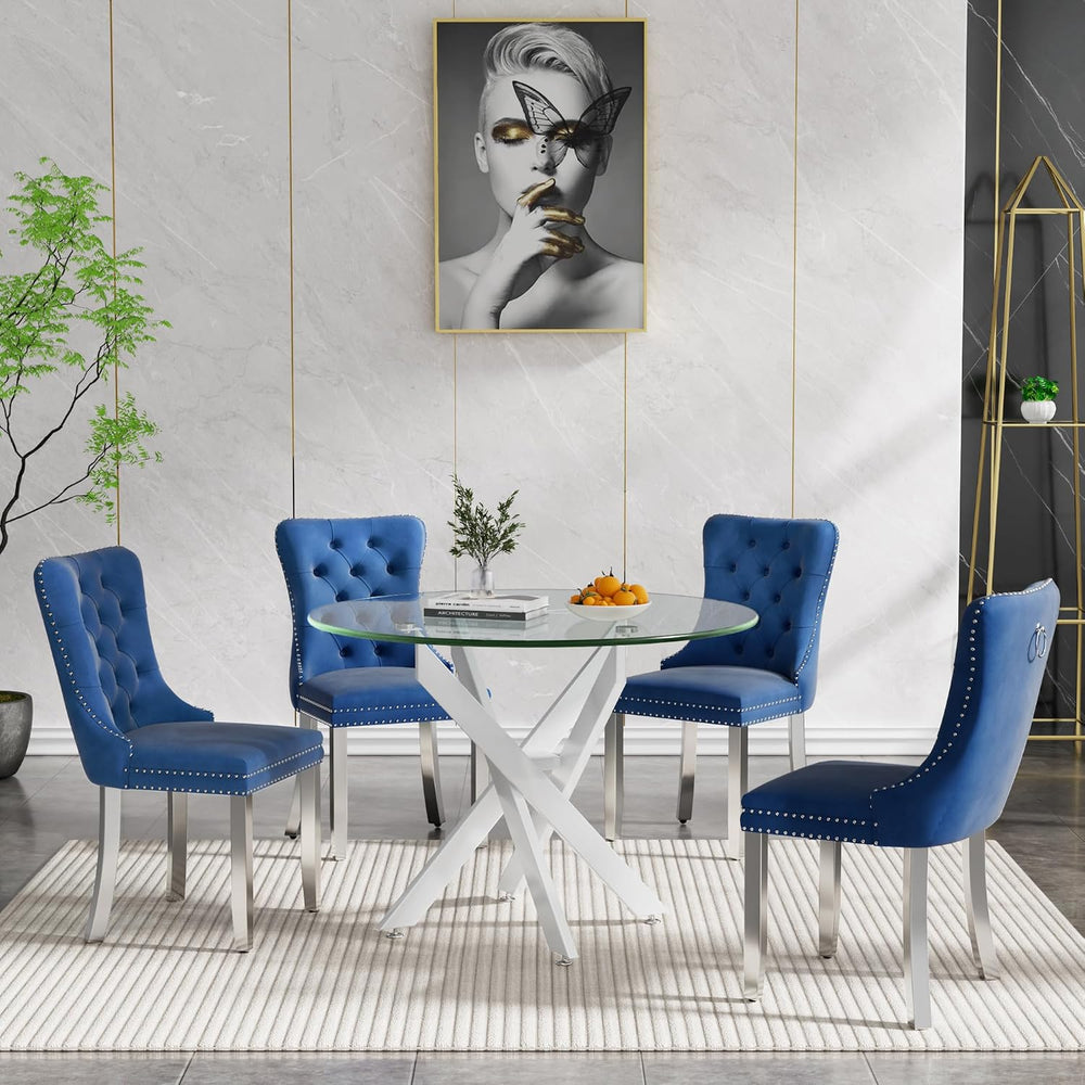 Modern Round Dining Table for 4, 36" Circle Glass Kitchen Dining Room Ta...