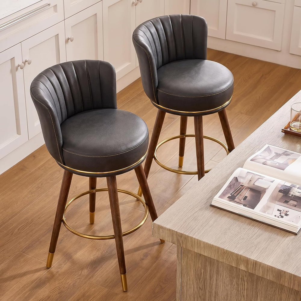24 Inch Black Leather Swivel Counter Bar Stools Set of 2