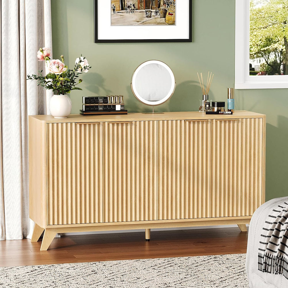 VINGLI 55" Buffet Cabinet with Storage, Fluted 4 Doors Sideboard Cabinet...