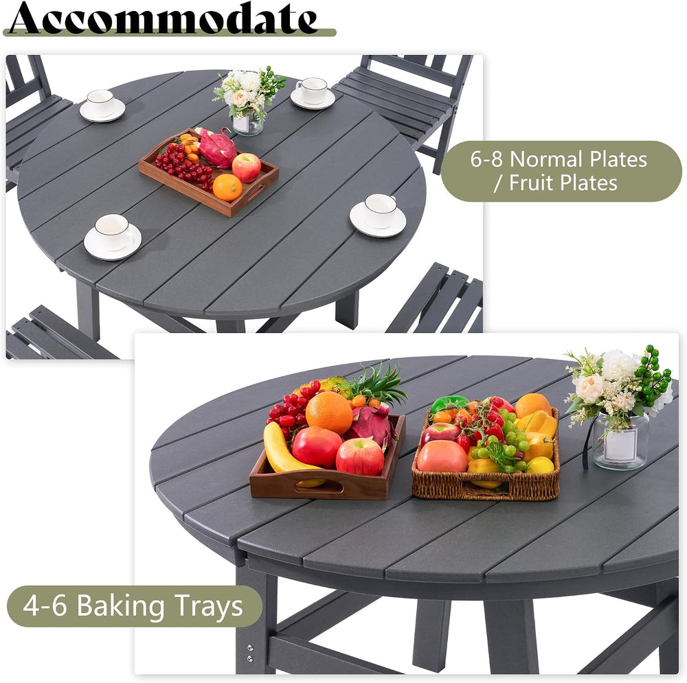 AMERLIFE Outdoor Dining Set for 4, HDPE Round Table and Chairs, Gray