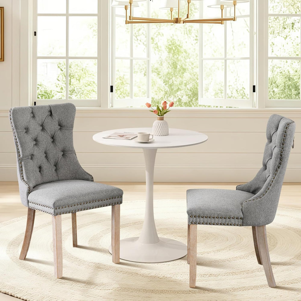 Dining Table and Dining Chair Set 23.6" White Round Table&2 Linen Fa...