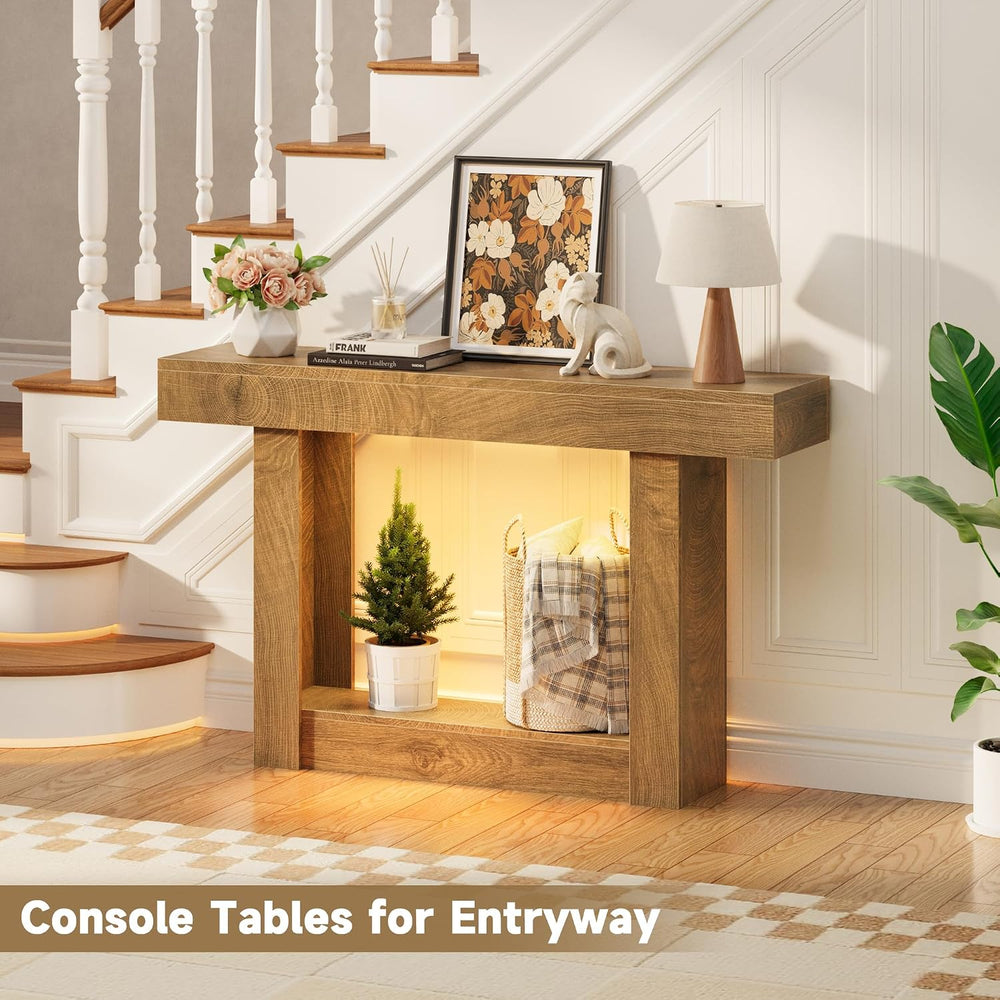 47.2" Entryway Table with Outlet, 2-Tier Console Table with Sensor Light...