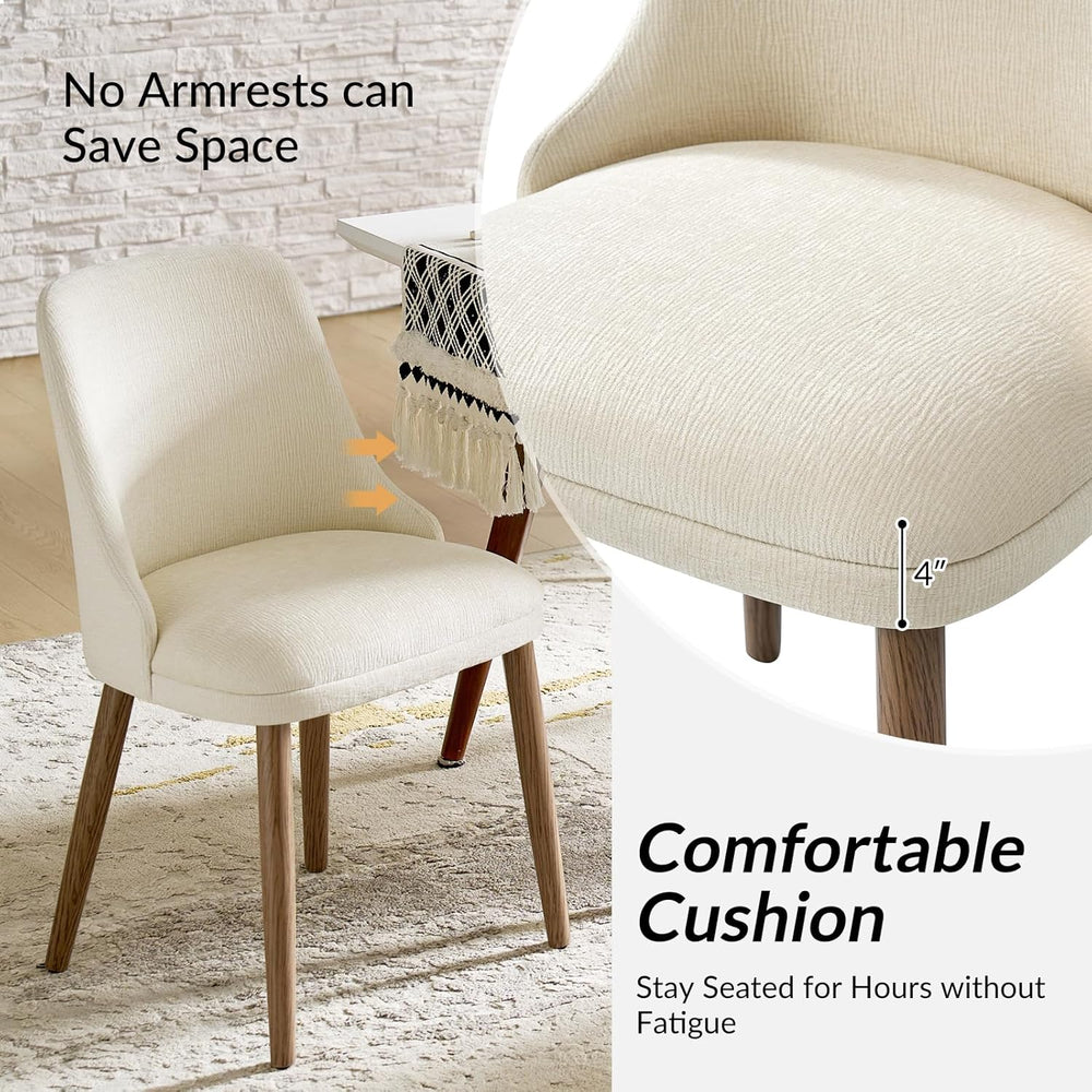 HULALA HOME Dining Chairs Set of 2, Ivory Fabric Upholstered Dining Room Chai...