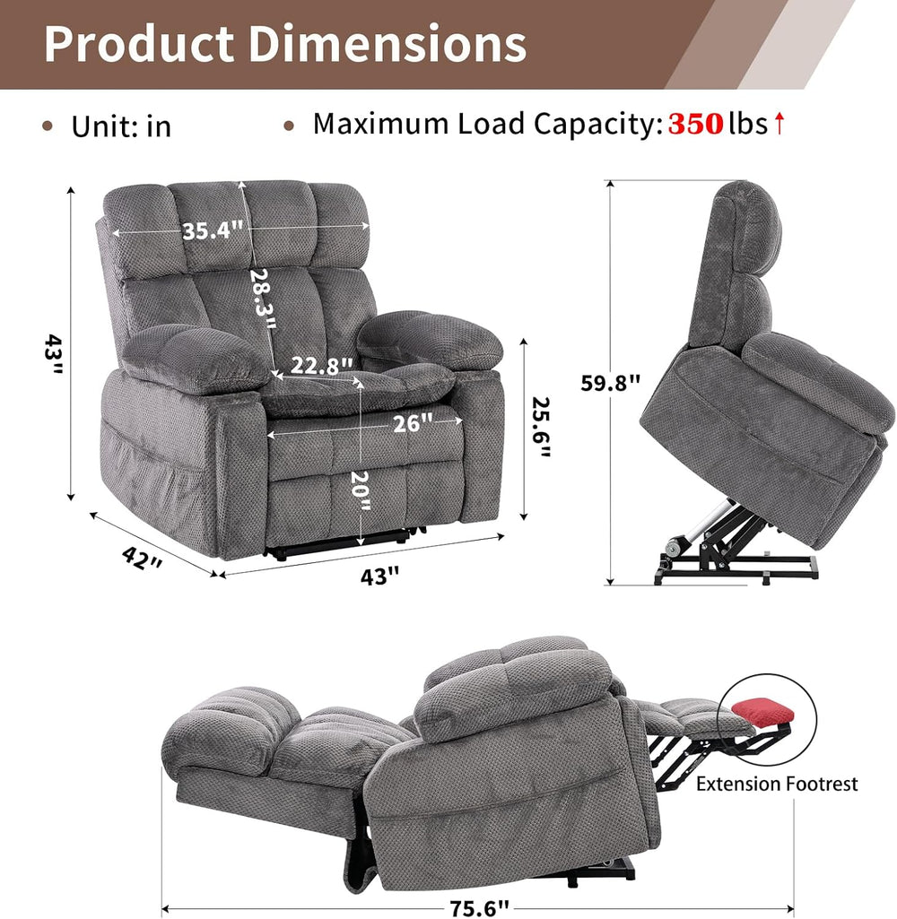 Dual Motor Power Lift Chair 26" Extra Wide Recliner Chair for Elderly wi...