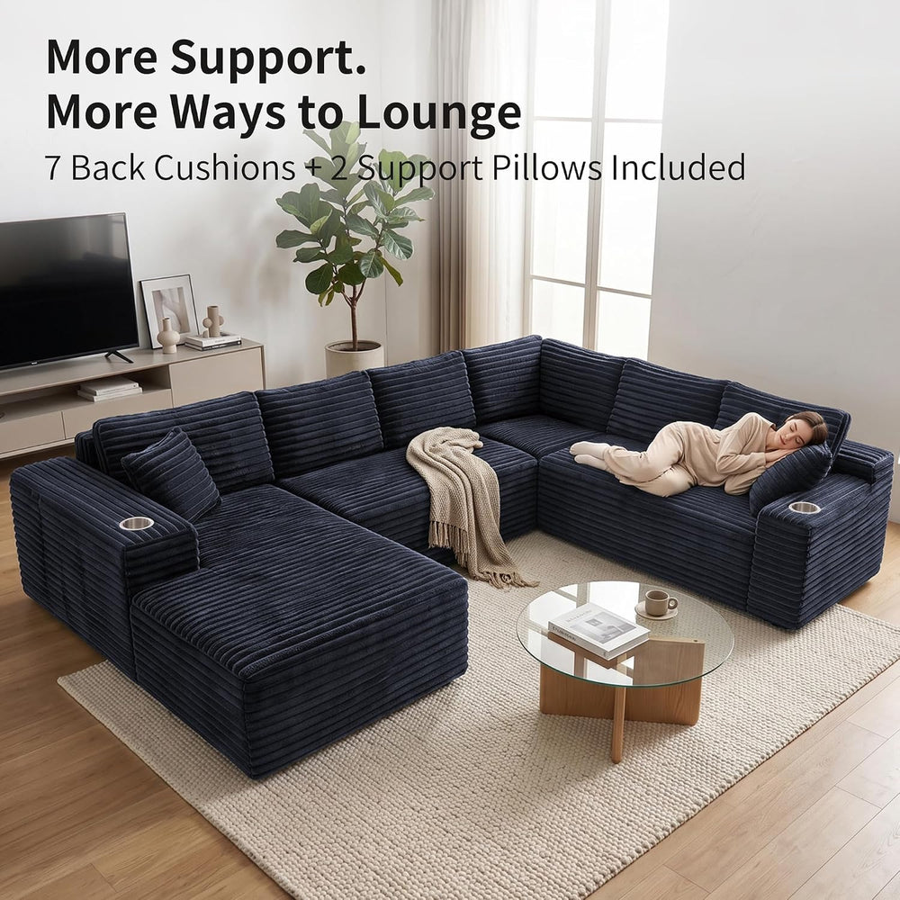 122" Oversized Cloud Sectional Couch for Living Room, 7 Seater U Shaped ...