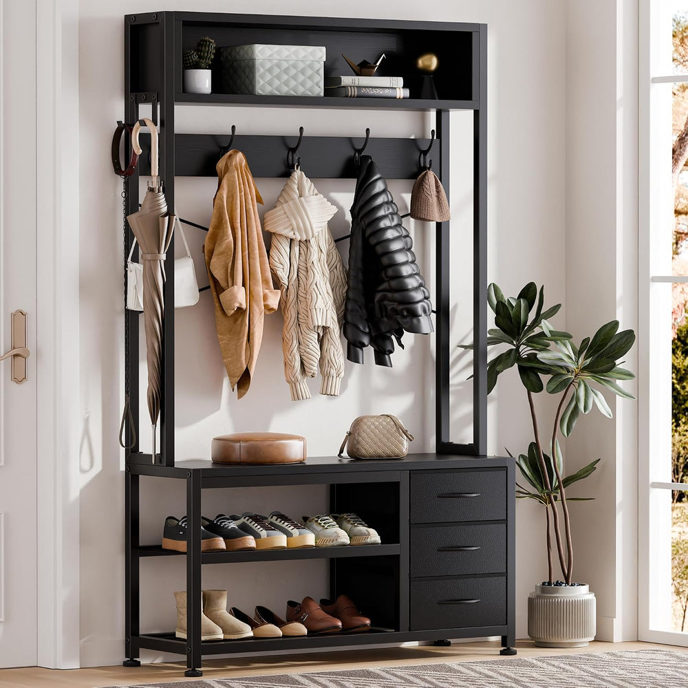 Hall Tree with Bench & 3 Drawers Storage 31.5" Coat Rack Entryway Or...