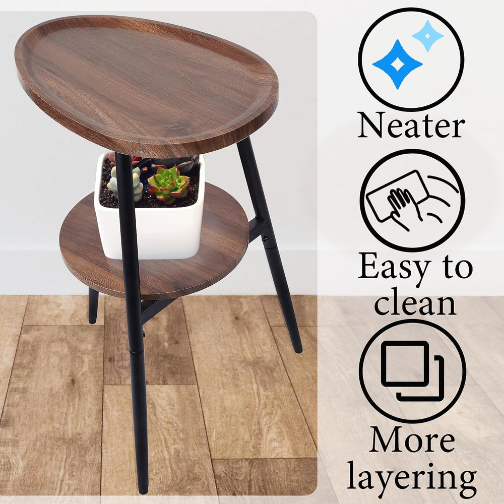 Side Table Small End Table, Oval Round Wood Sofa Table, 2 Tier Accent Table N...