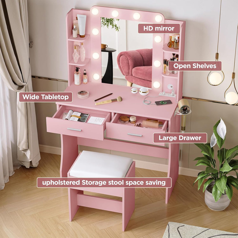 Vabches Vanity Desk with Lights,Makeup Vanity with Power Strip,Dressing Table...