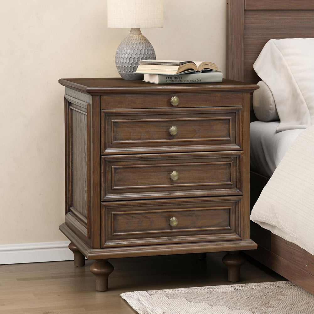 Nightstand with 4 Drawers, Wood Bedside Table Night Stand, Wide Sofa Side End...
