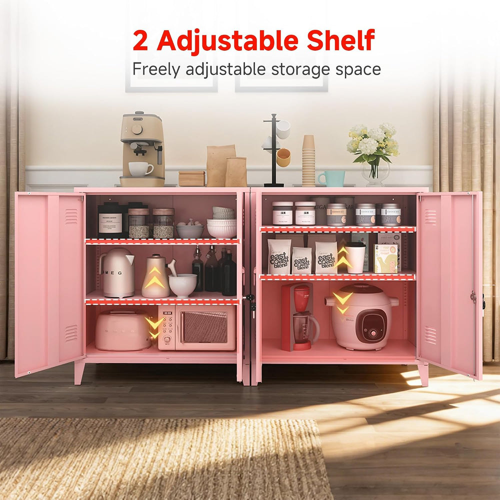 Locking Storage Cabinet Garage Metal Storage Cabinet with 2 Adjustable Shelve...