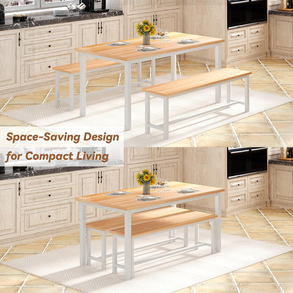 Recaceik Dining Table Set for 4 Kitchen Dining Room Set with 2 Dinner Benches...
