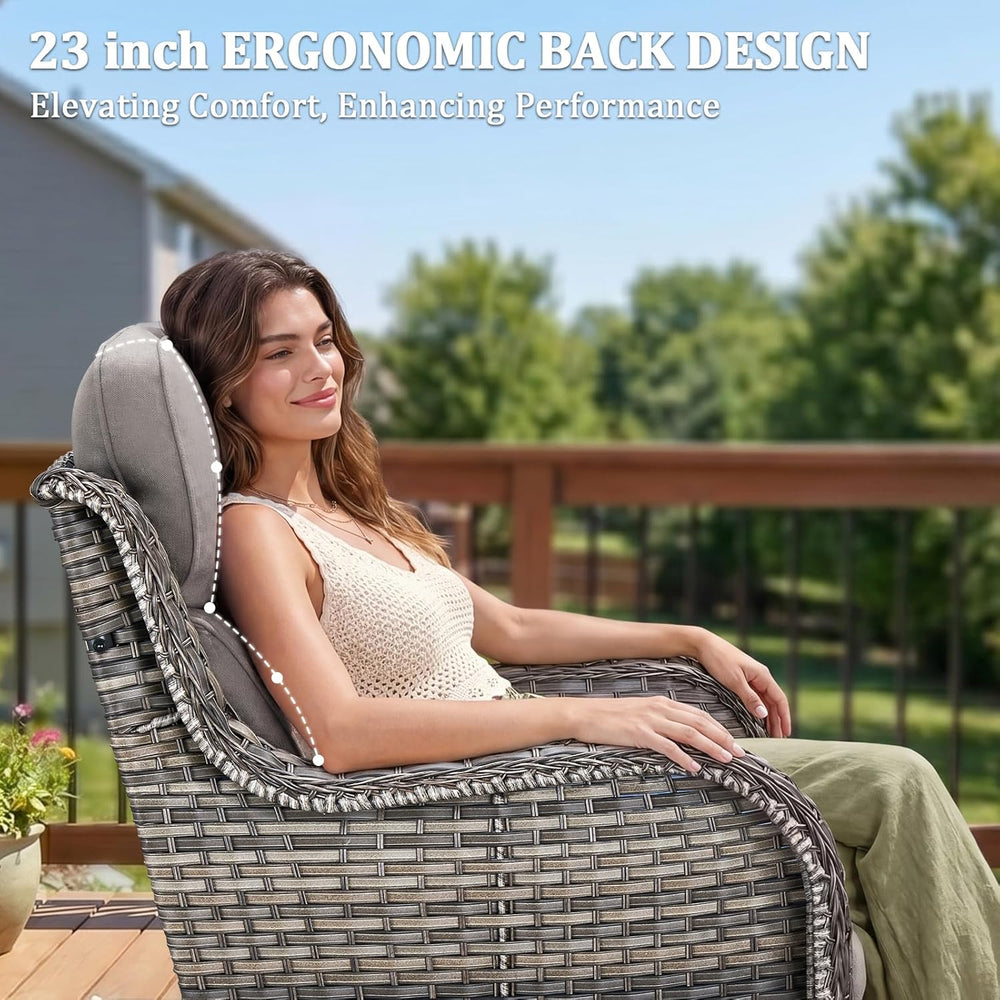 Luxury Swivel Rocker Chairs Fire Pit Set with 6" Thick Cushion 7 piece W...