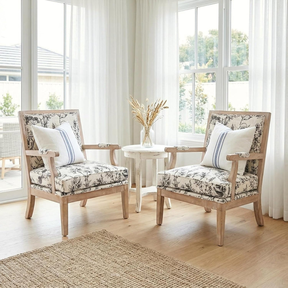 Modern Farmhouse Accent Chair, Wide Linen Upholstered Living Room Chair with ...