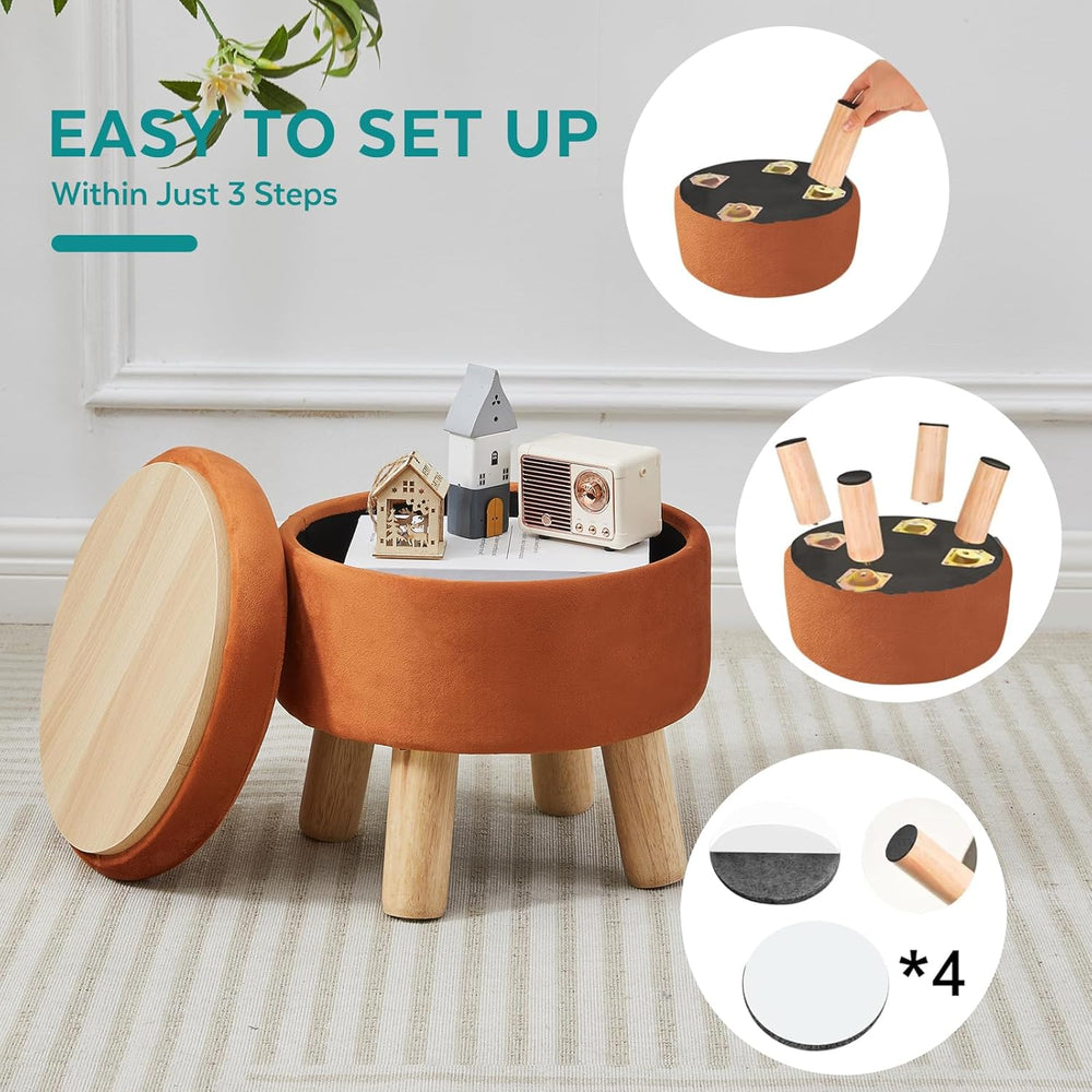 Small Foot Stool Ottoman with Storage, Velvet Ottoman Foot Rest for Couch, Ro...