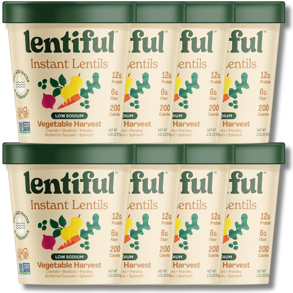 Lentiful Low Sodium Vegetable Harvest Instant Lentil Cups, 8 Pack