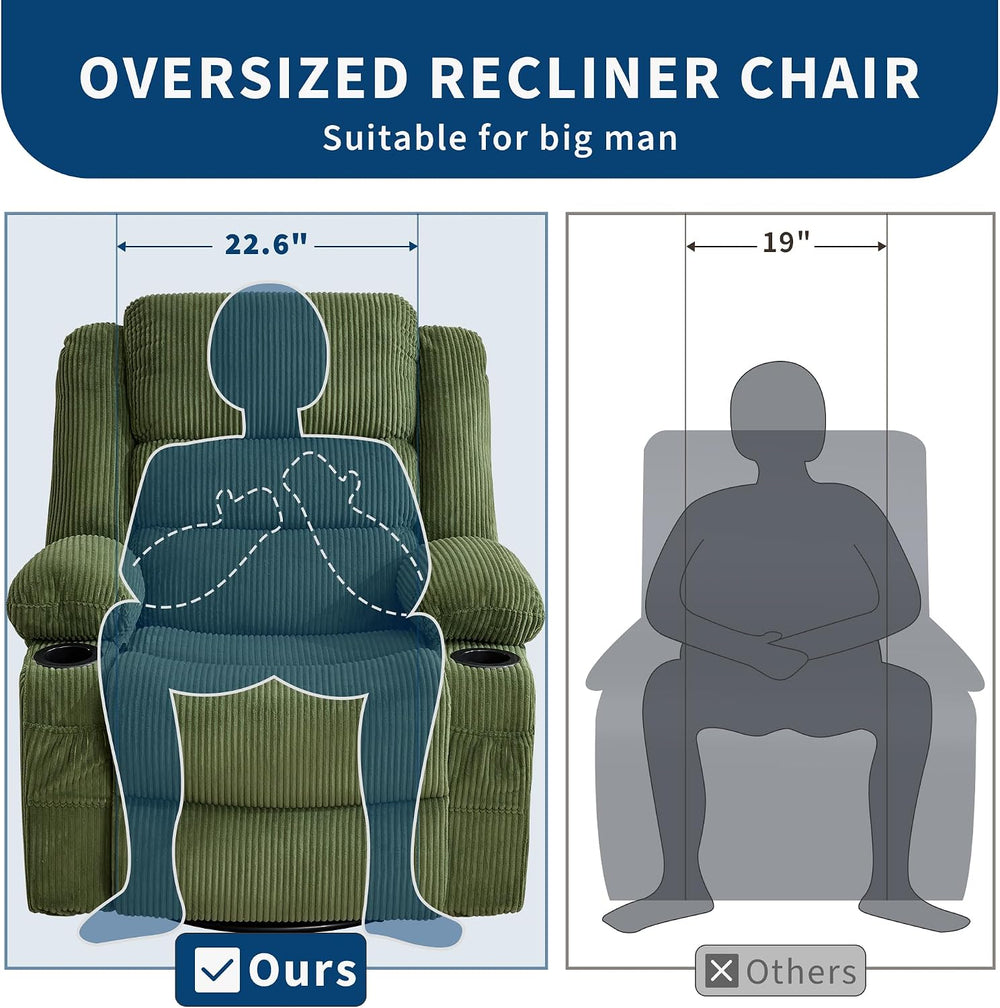 Garvee Rocking Recliner Chair for Adults Wide 360° Swivel Rocker Recliner
