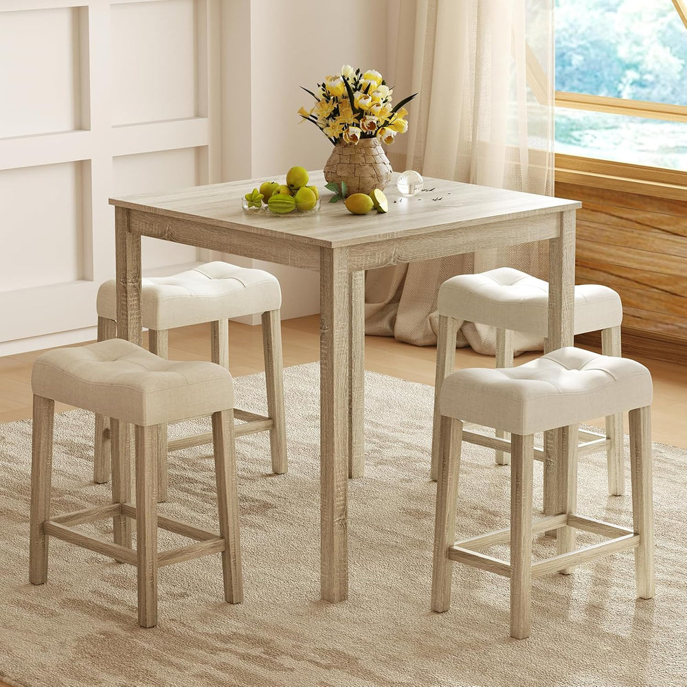 GIANTEX 24" Saddle Bar Stools Set of 4, Farmhouse Button Tufted Barstools