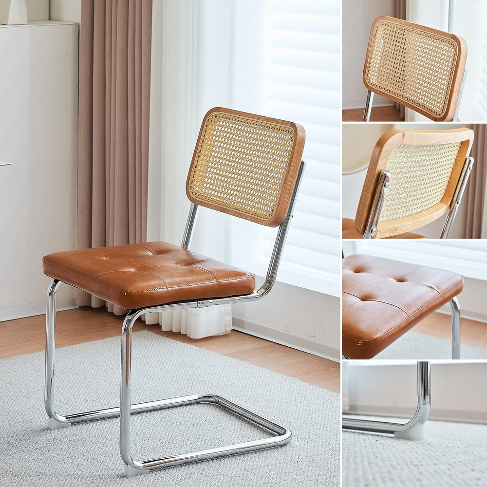 Cantilever Dining Chair, Single Modern Armless Chair with Chrome Steel Frame,...