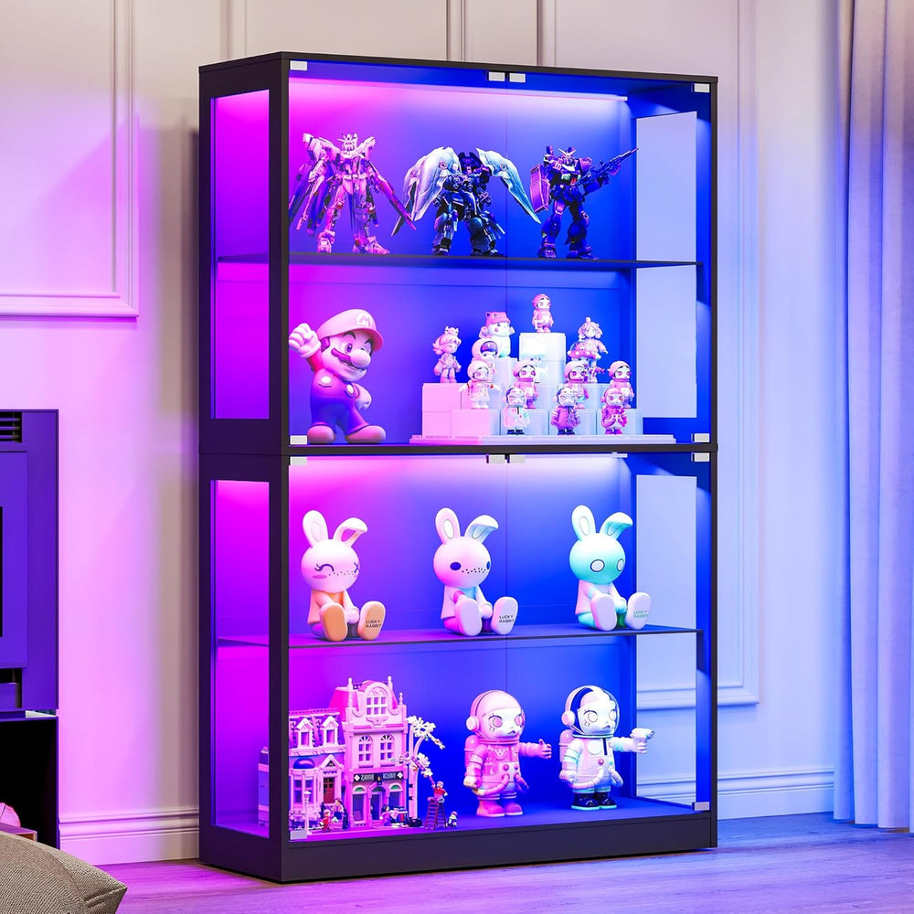 Jocisland 45x16 Inch Display Cabinet with Glass Doors and RGB Lights, 4-Tier ...