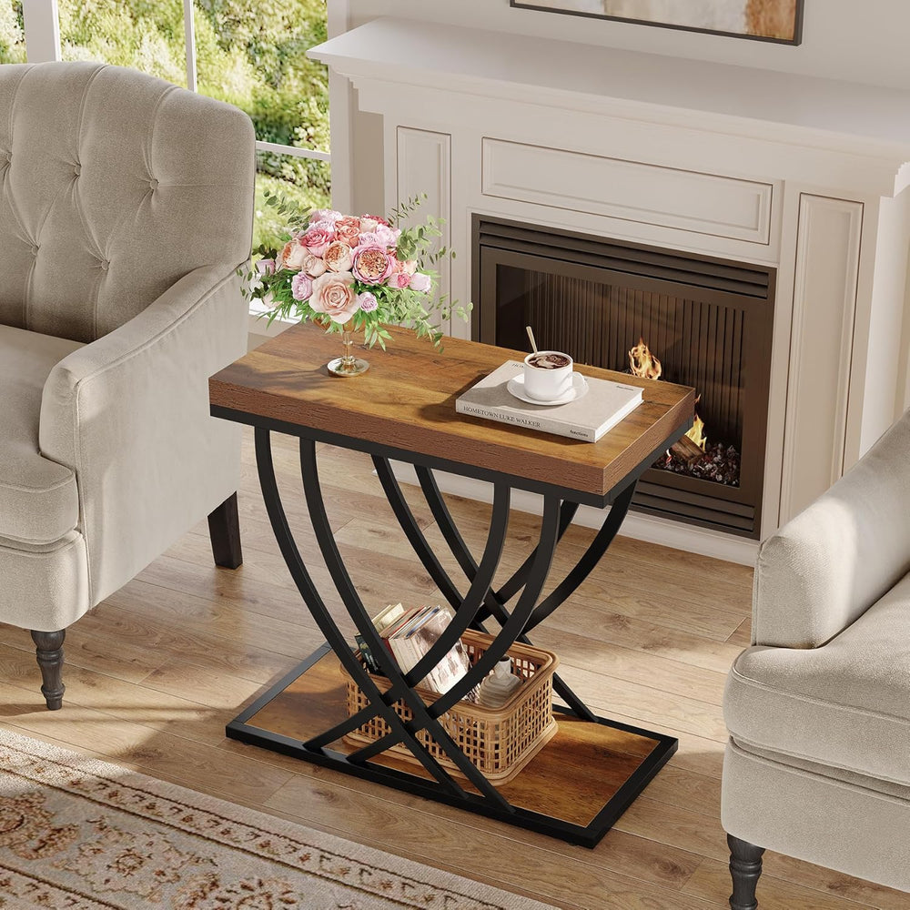 Tribesigns Side Table Set of 2, Narrow 2-Tier End Table for Living Room, Indu...