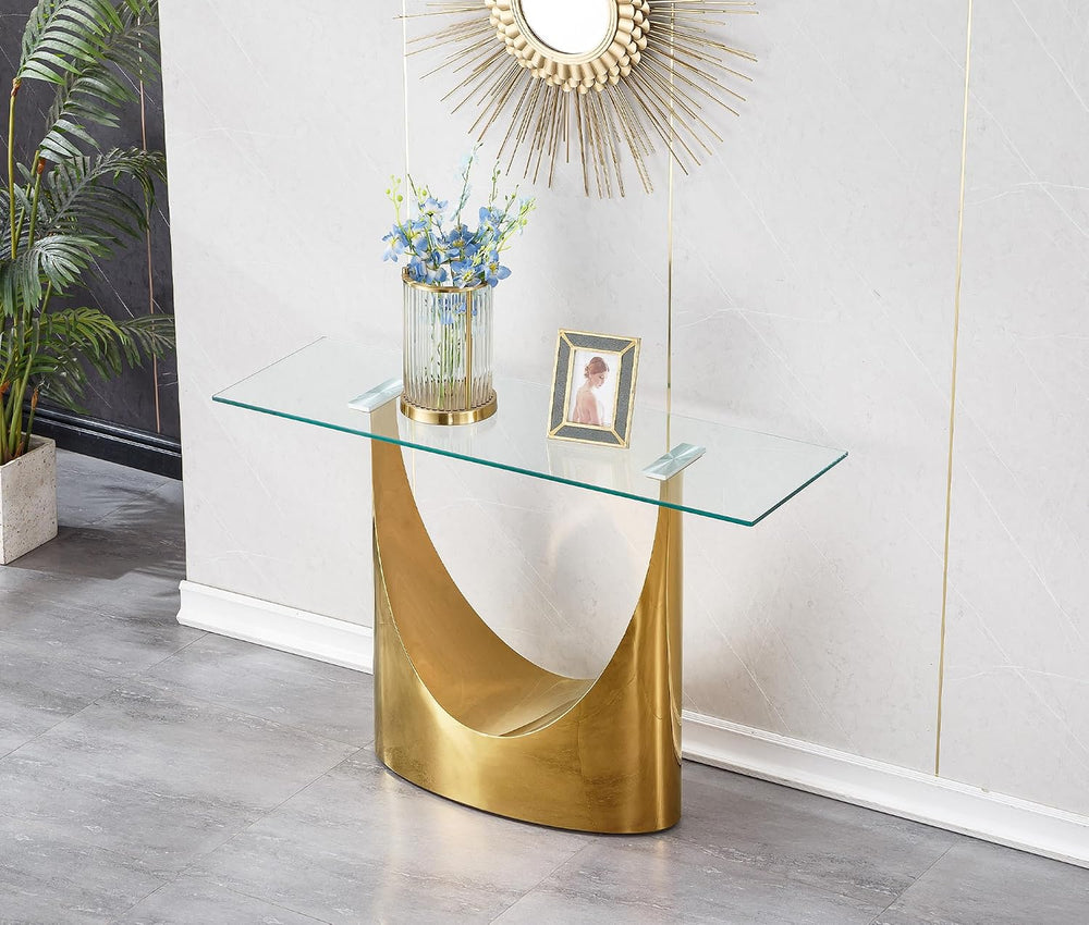 Luxury Gold Glass Console Table, Modern 47" Rectangle Entryway Table wit...