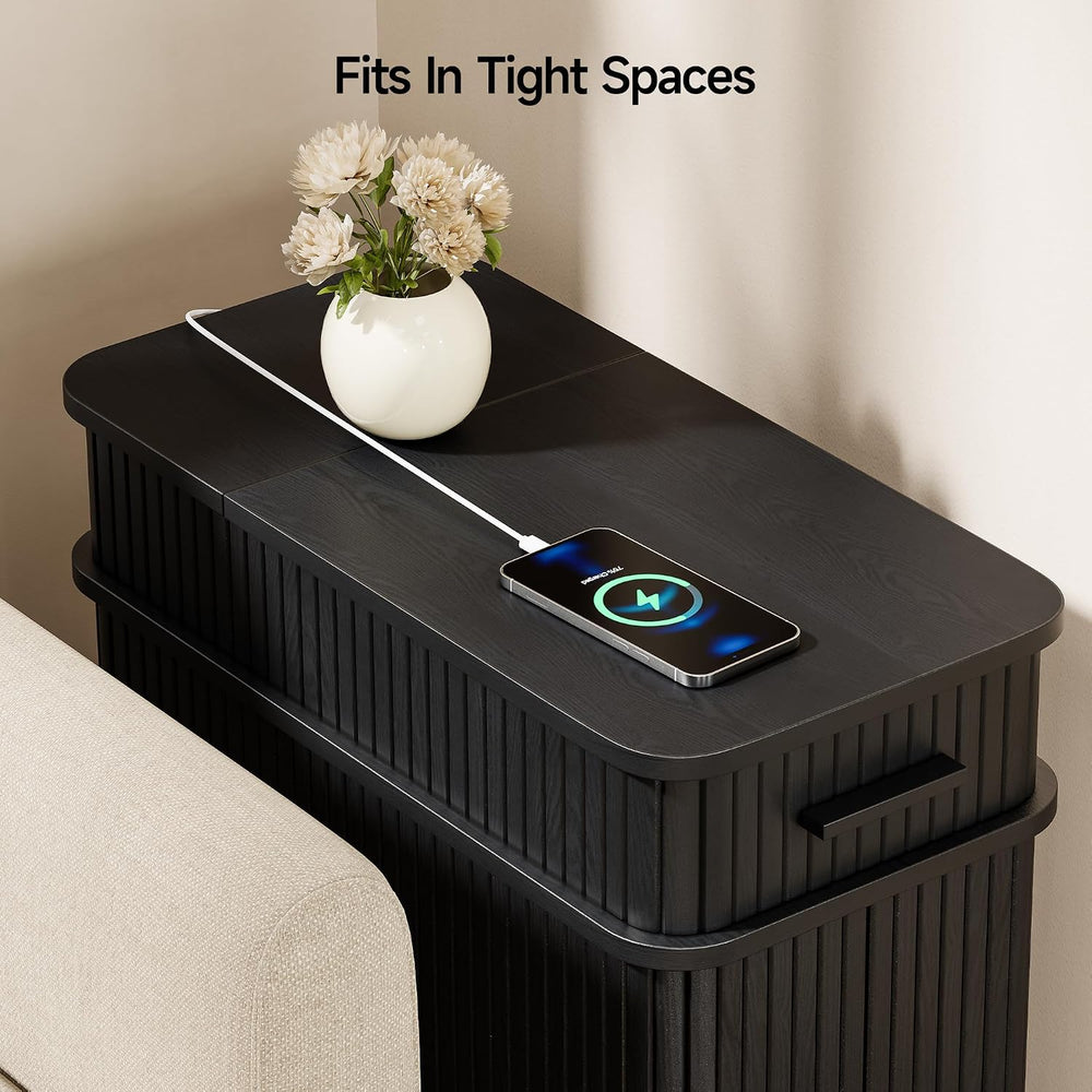 ONBRILL Fluted End Table, Narrow Side Table, 23.62" H, Black