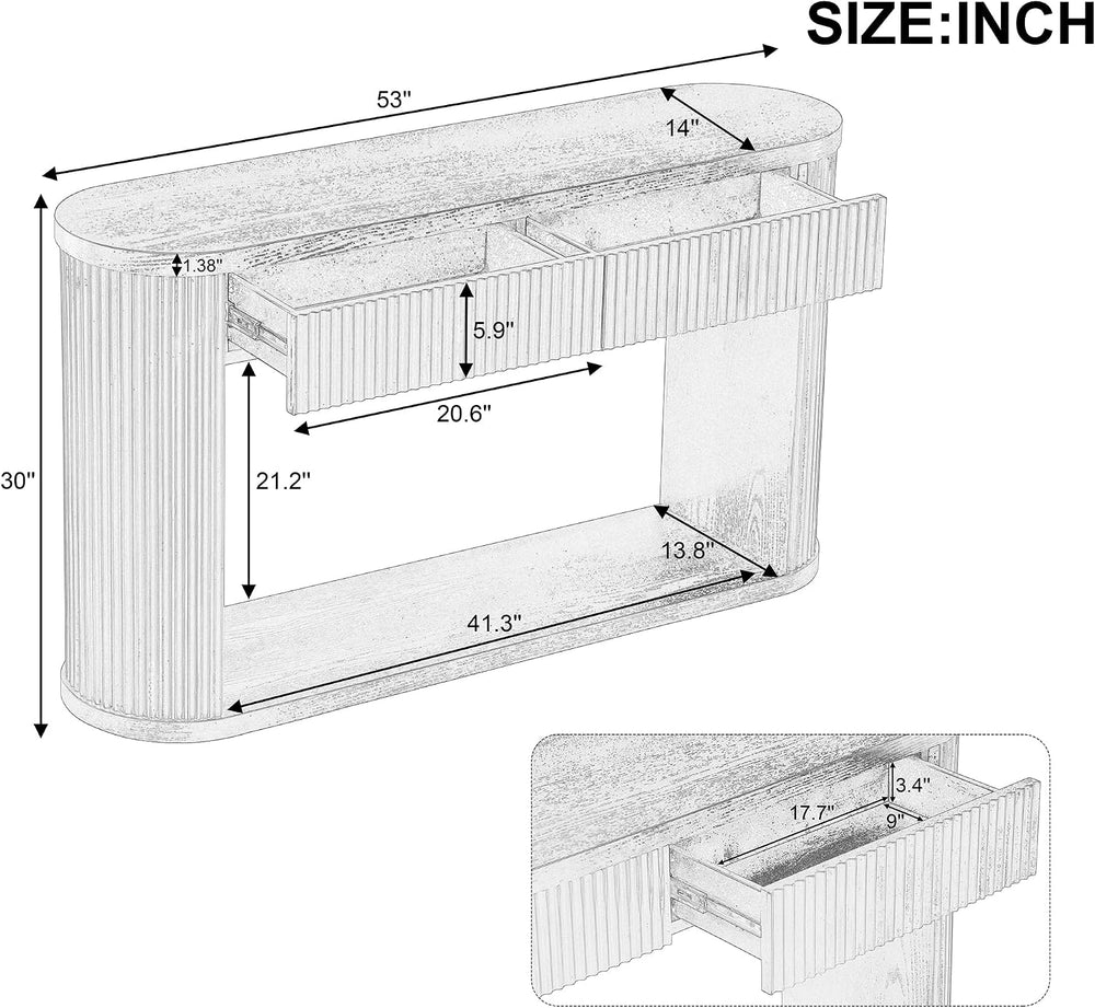 WILLIAMSPACE 53" Oval Fluted Console Table with 2 Drawers & Storage ...