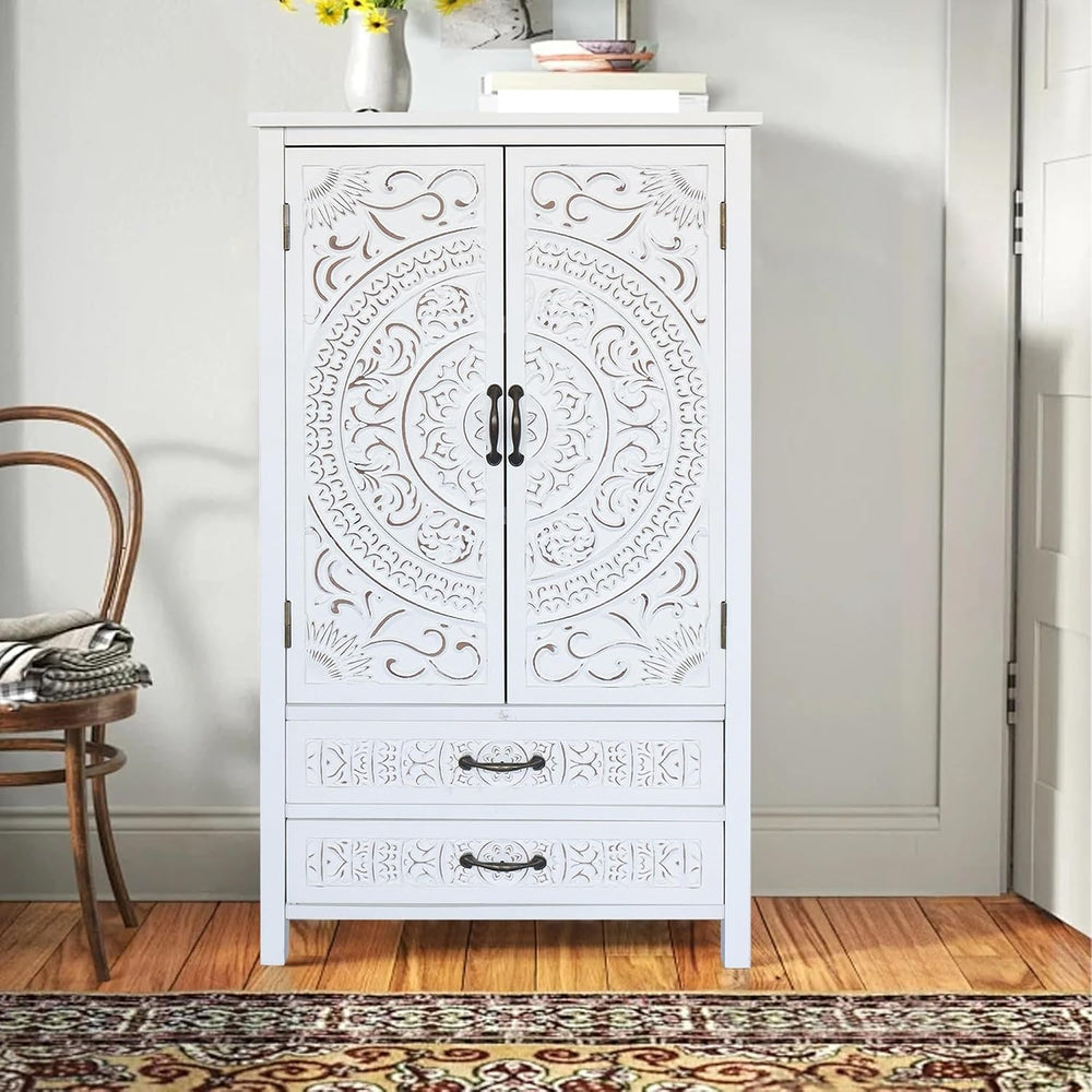 Modern White Storage Cabinet, Rustic Sideboard Pantry Cabinet, for Home Decor...