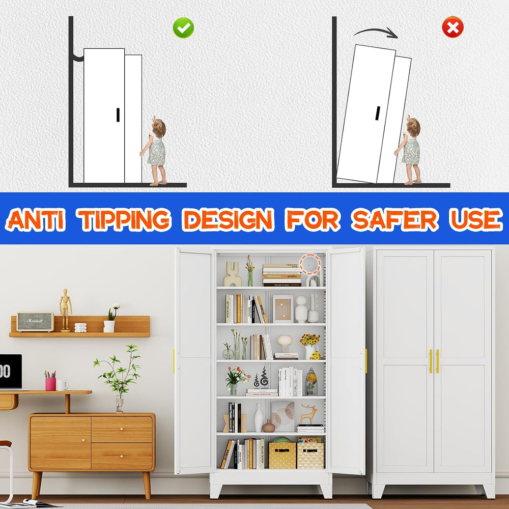 GAIOUS 75.2" Tall Metal Storage Cabinet with 2 Doors & 5 Adjustable ...