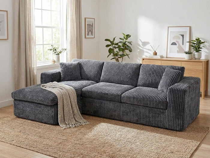 Vongrasig 105" Boneless Couches for Living Room, Sectional Couches Modular Sofa with L-Shaped Chaise, Memory Foam Comfy Cloud Couch with Plush Corduroy Fabric, No Assembly Required, (Dark Grey)
