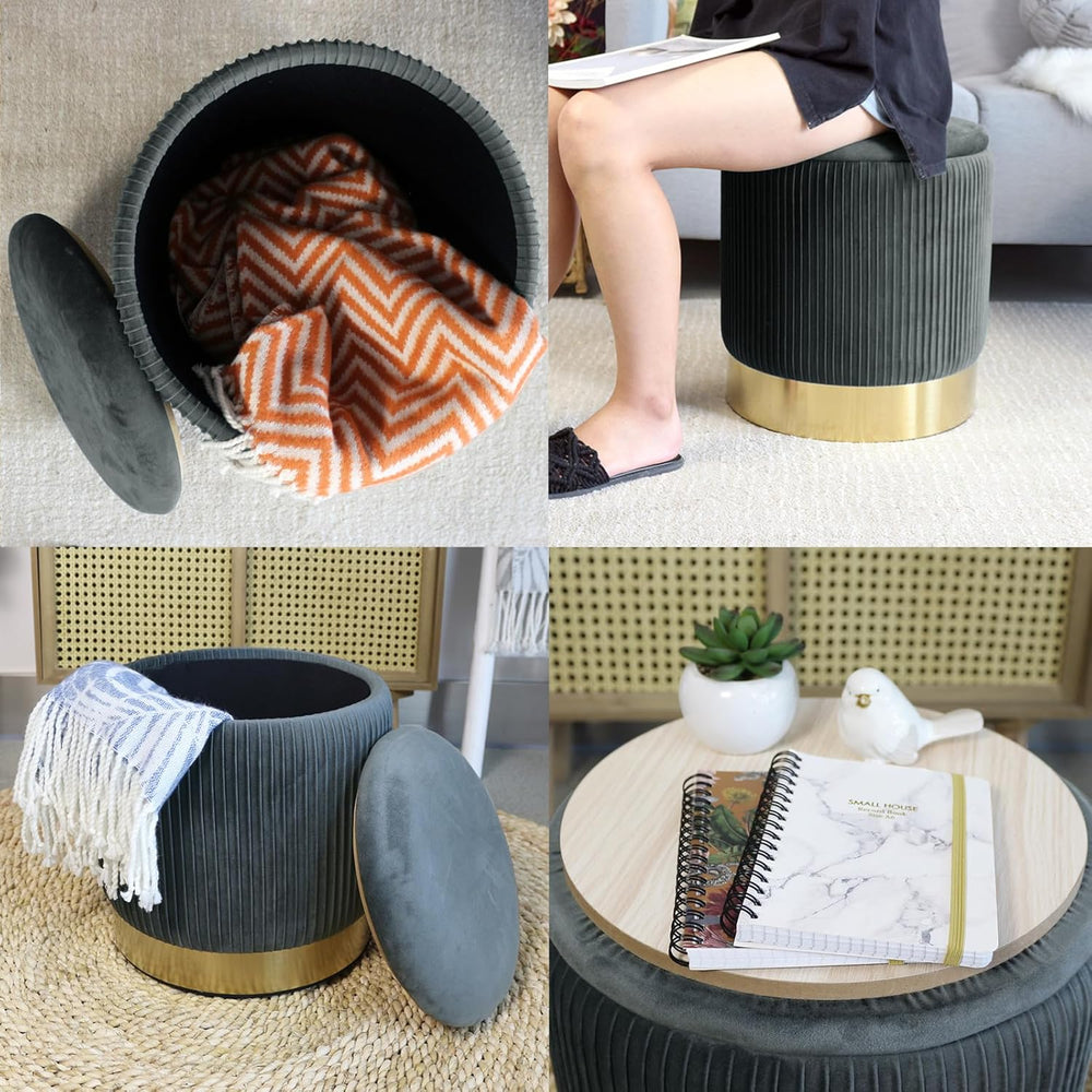 YYW HOME Round Ottoman with Storage Set of 2 Vanity Stool Foot Rest with Remo...