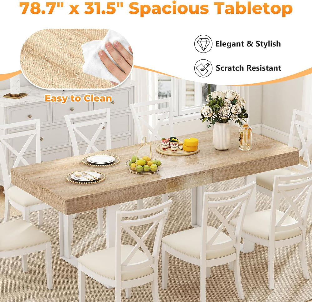 Zevemomo 63"-78.7" Expandable Dining Table, 6-10 Extendable Dining ...