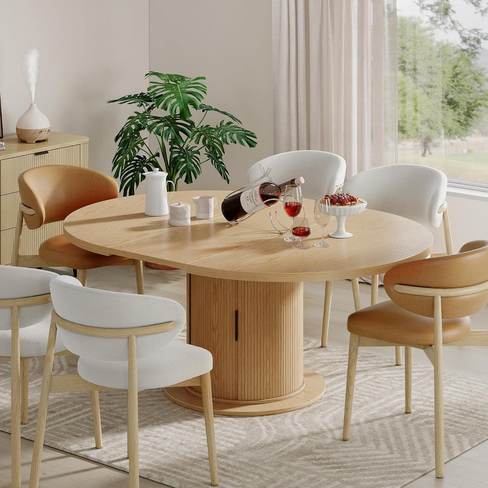 Alohappy Dining Table for 4-6, 47in-63in Extendable Round Dining Room Table w...