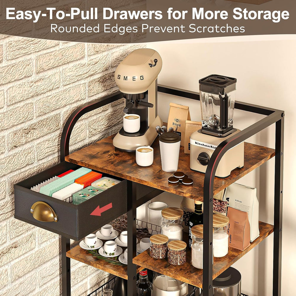 keomaisyto Microwave Cart with Storage, Kitchen Island Cart with Table Top &a...
