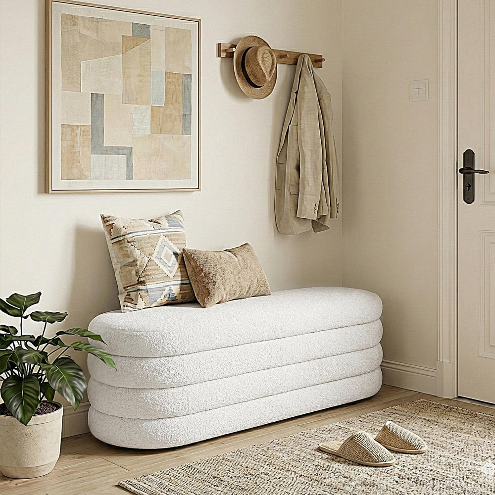 Krcix Boucle Storage Ottoman Bench for Bedroom 49.2 Inch Upholstered,Ivory | ...