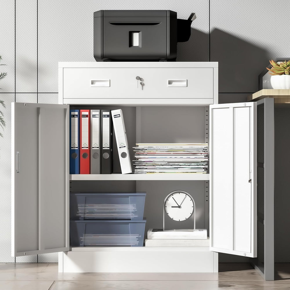 Wanfu Metal Storage Cabinet, Locking Cabinet with 1 Drawer and Adjustable She...