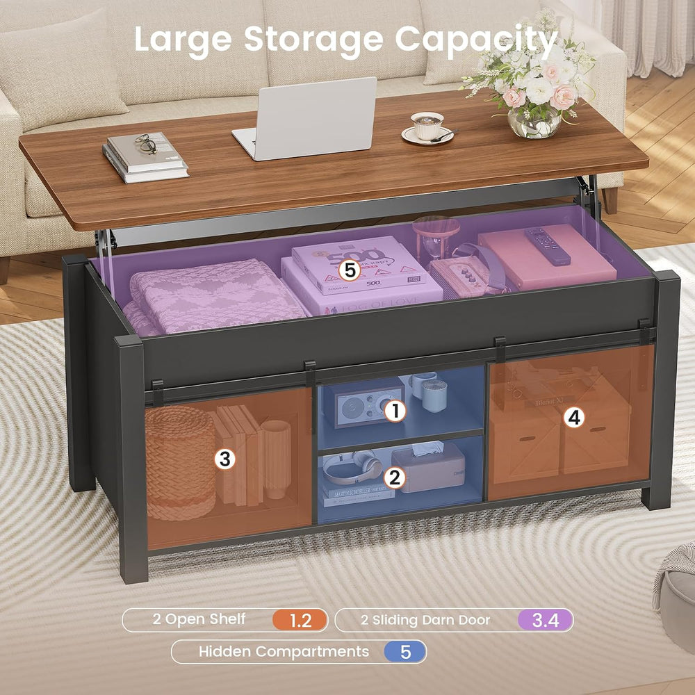 SEDETA Farmhouse Lift Top Coffee Table with Storage for Living Room