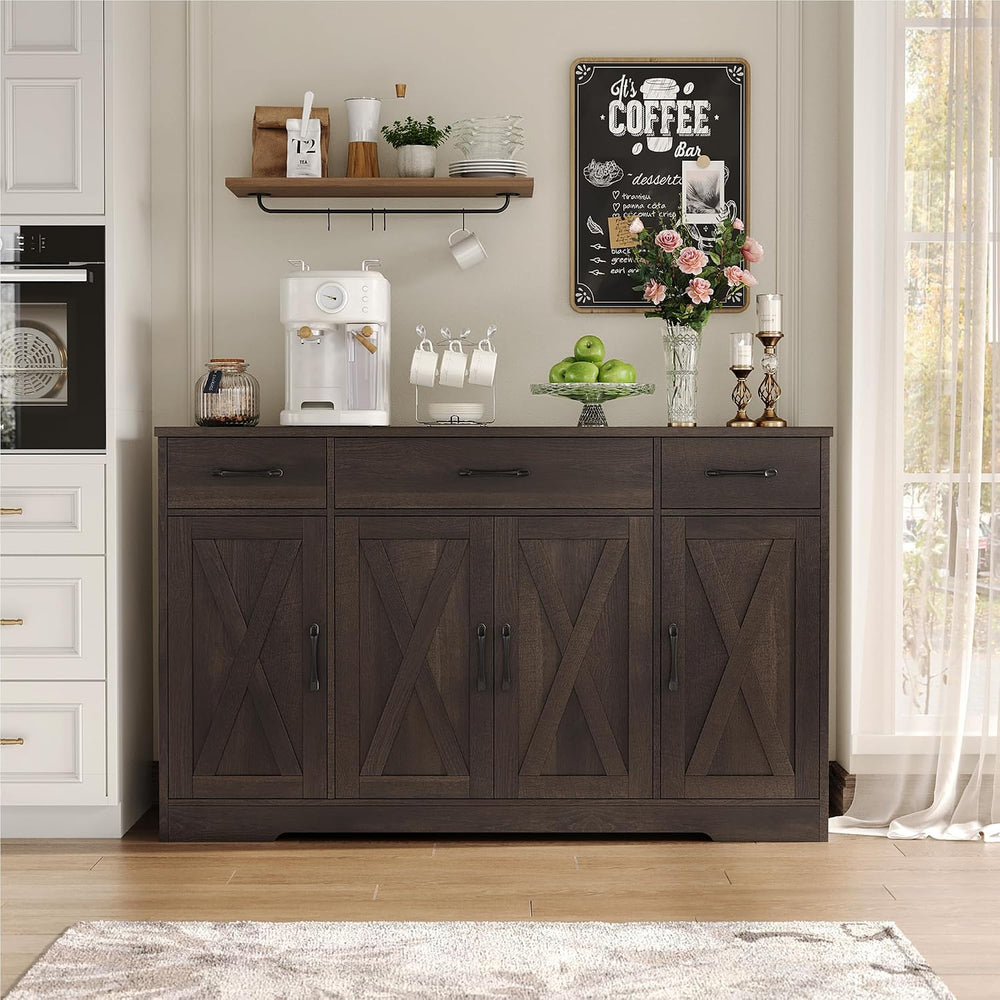 HOSTACK Kitchen Buffet Sideboard Storage Cabinet, Coffee Bar Cabinet, Brown