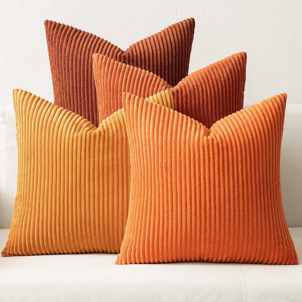 MIULEE Fall Corduroy Decorative Throw Pillow Covers Orange Rust 18x18