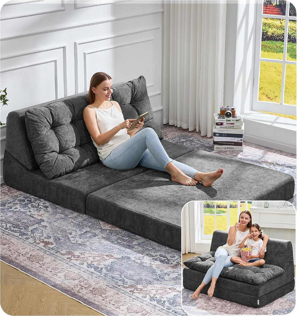 Hobestluk Adult Folding Futon Sofa Bed,Loveseat Floor Lounger,Graphite