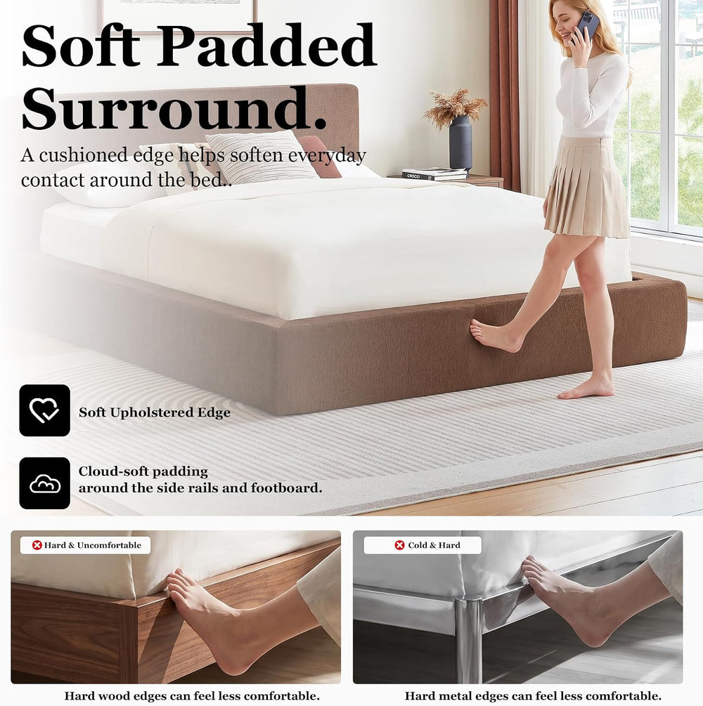 Queen Bed Frame w/ Classic Headboard, Cloud Upholstered Platform Bed Frame