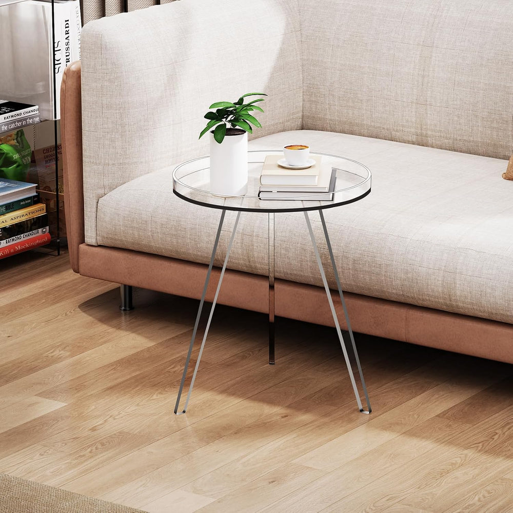 Clear Acrylic Side Table, Round End Table Nightstand Bedside Table Small Circ...