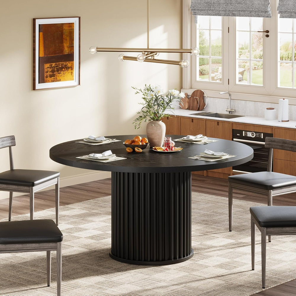 Tribesigns 47.24" Black Round Dining Table for 4-6 People | Modern Flute...