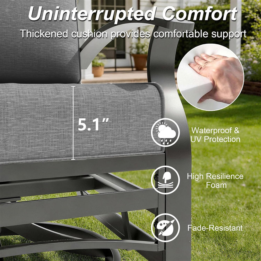 Gotland 5 Piece Patio Set, Aluminum Outdoor Swivel Chairs Set of 2 with 2 Ott...