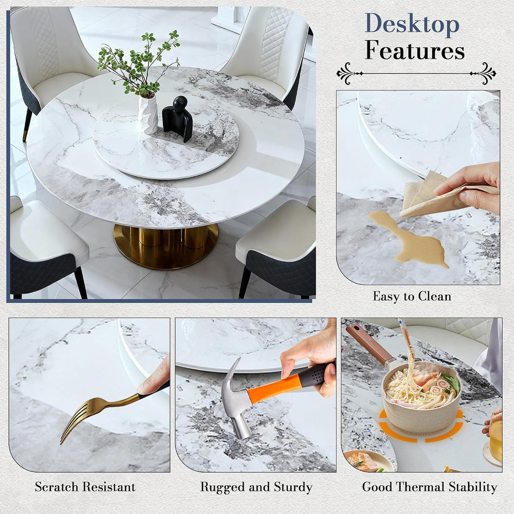 59" D Round Dining Table with 31.5" Detachable Lazy Susan, Modern S...