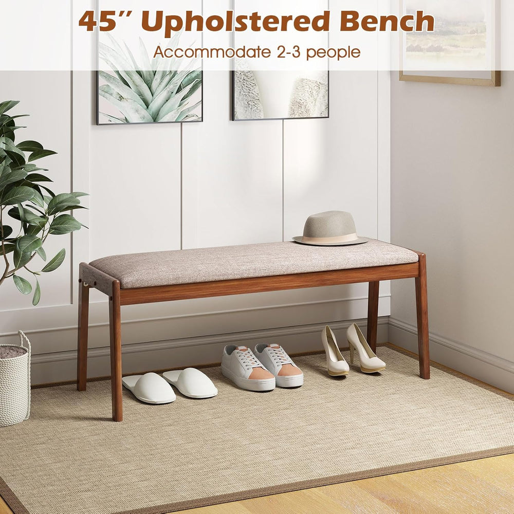 Giantex 45" Upholstered Entryway Bench with Rubber Wood Legs & Fabri...