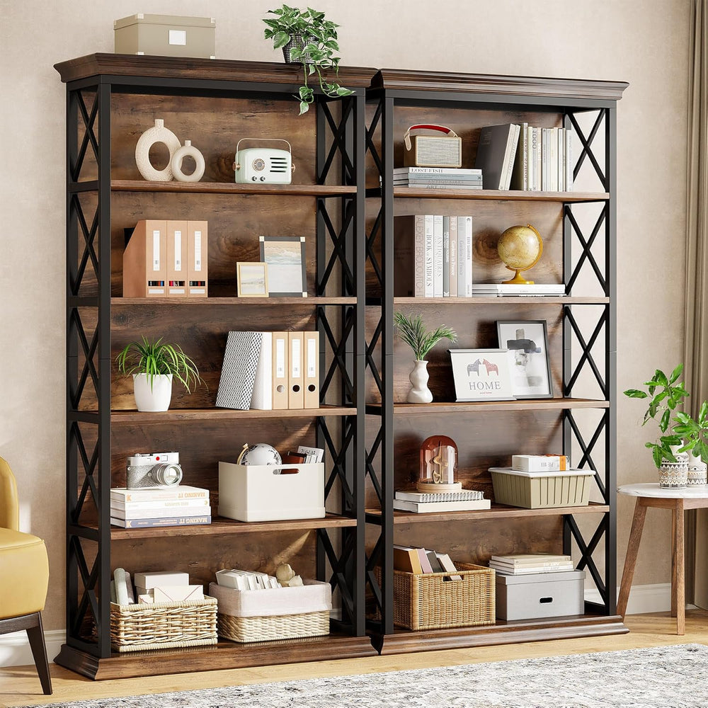 Tribesigns 6-Tier Bookcase Set of 2, 71 Inches Industrial Bookshelves and Boo...