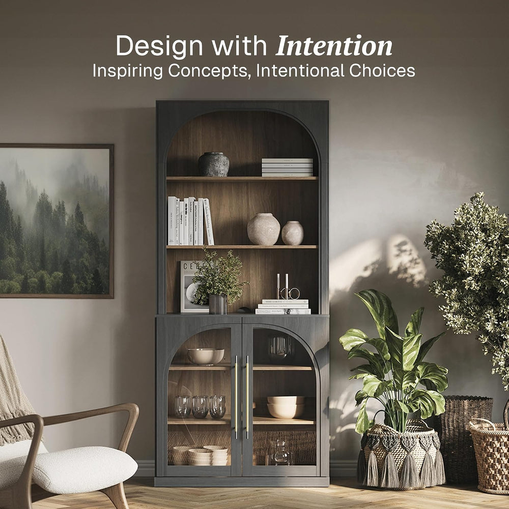 BELLEZE Jagger Storage Cabinet with Glass Door - Ebony