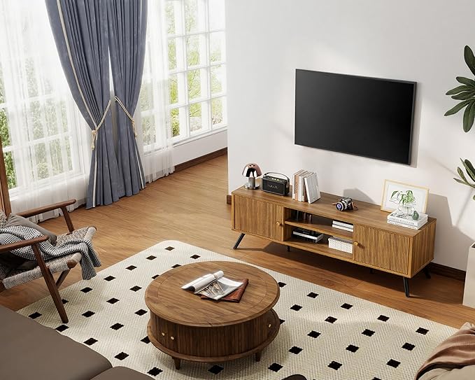 COMHOMA TV Stand for Living Room, Mid Century Modern Entertainment Center for...