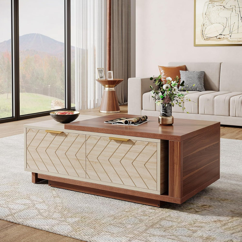 Tribesigns Extendable Coffee Table with 2 Storage Drawers, Dual-Tone Center T...